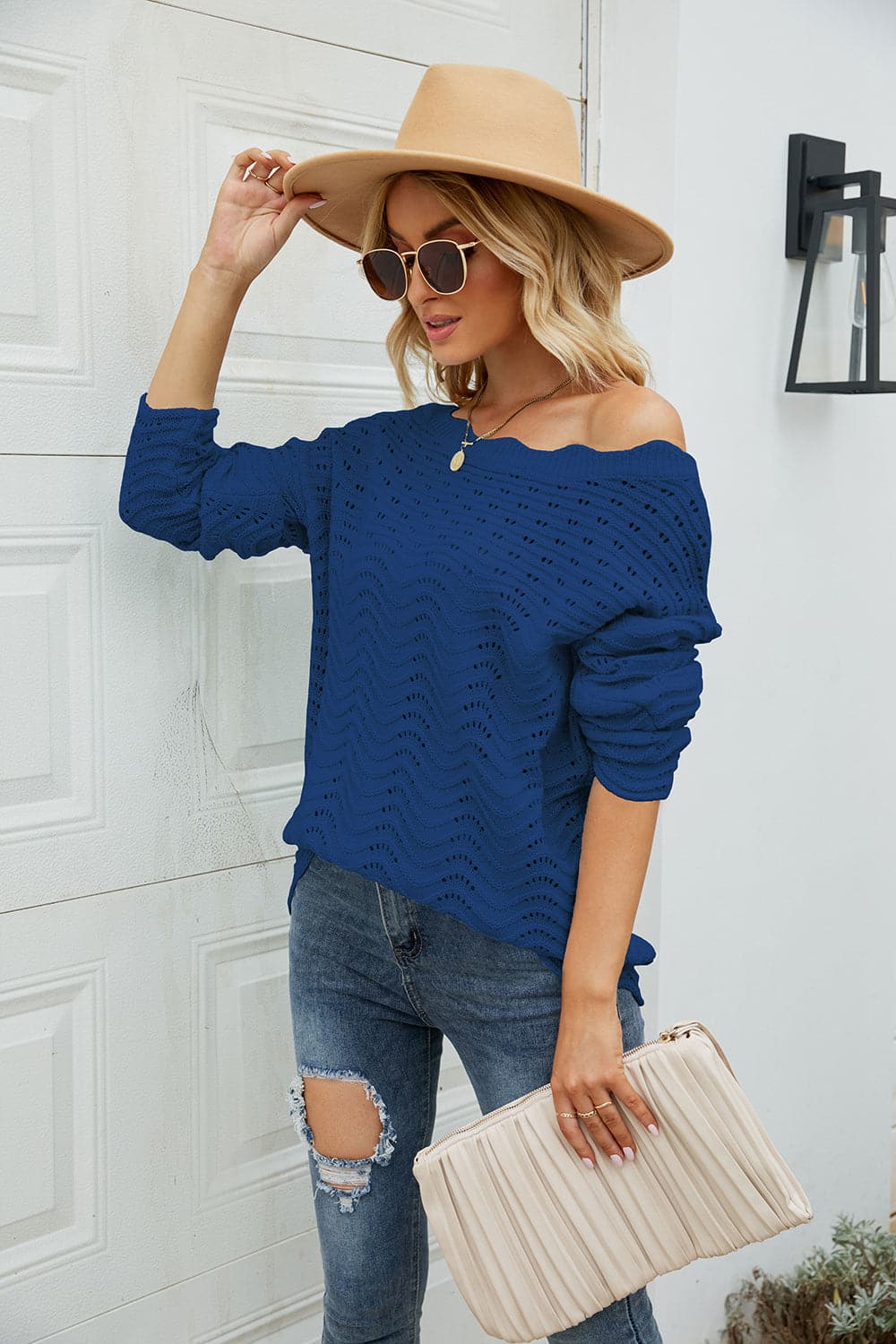 Round Neck Drop Shoulder Sweater.