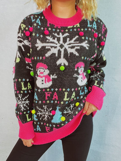 Cozy contrast trim snowman sweater