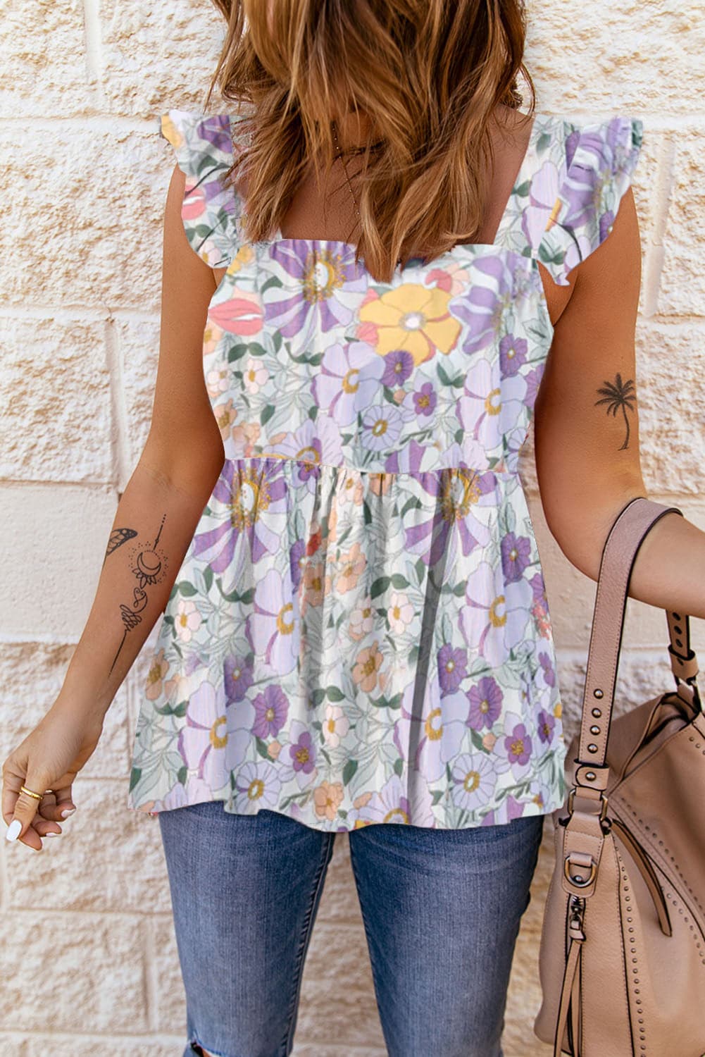 Floral Square Neck Babydoll Top.