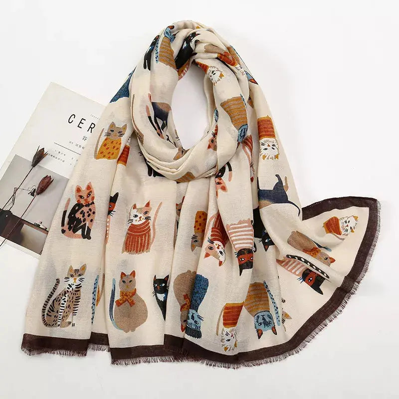 Cat Print Lightweight Scarf Simply Love
