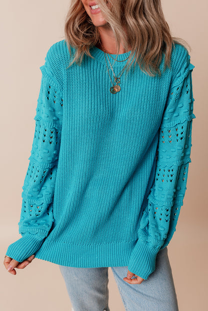 Turquoise Ruffled Knit Sweater