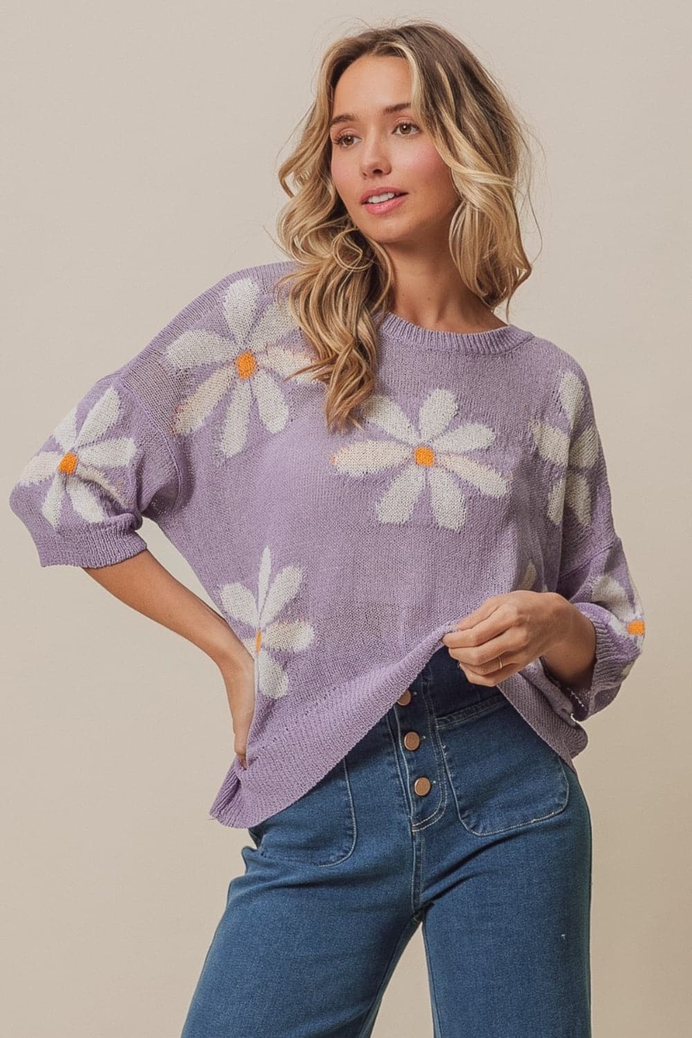 BiBi Floral Pattern Slit Sweater.