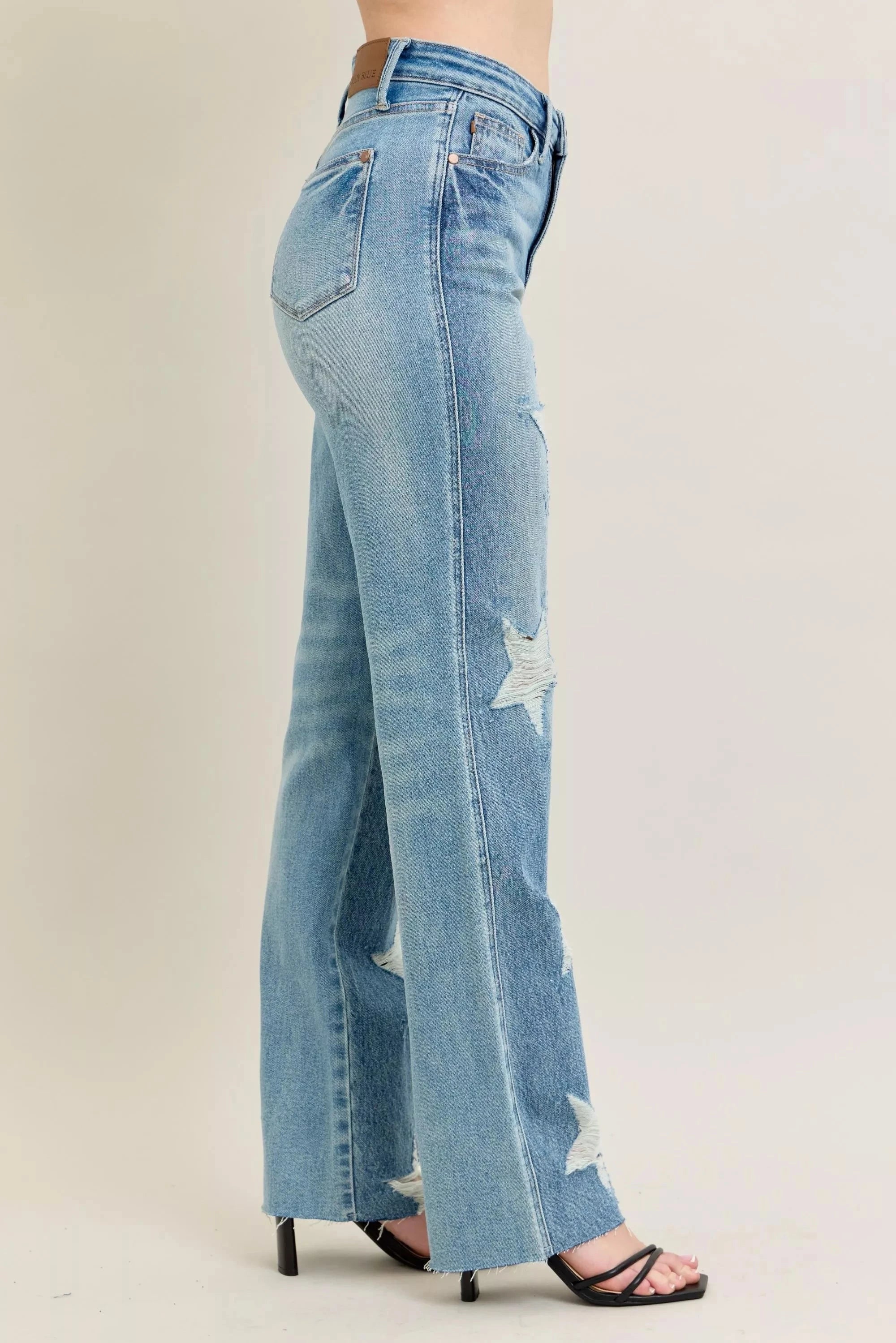 Judy Blue Full Size High Waist  Rigid Magic Star Shaped Destroy 90's Straight Jeans Plus Size Coco’s Tee Boutique
