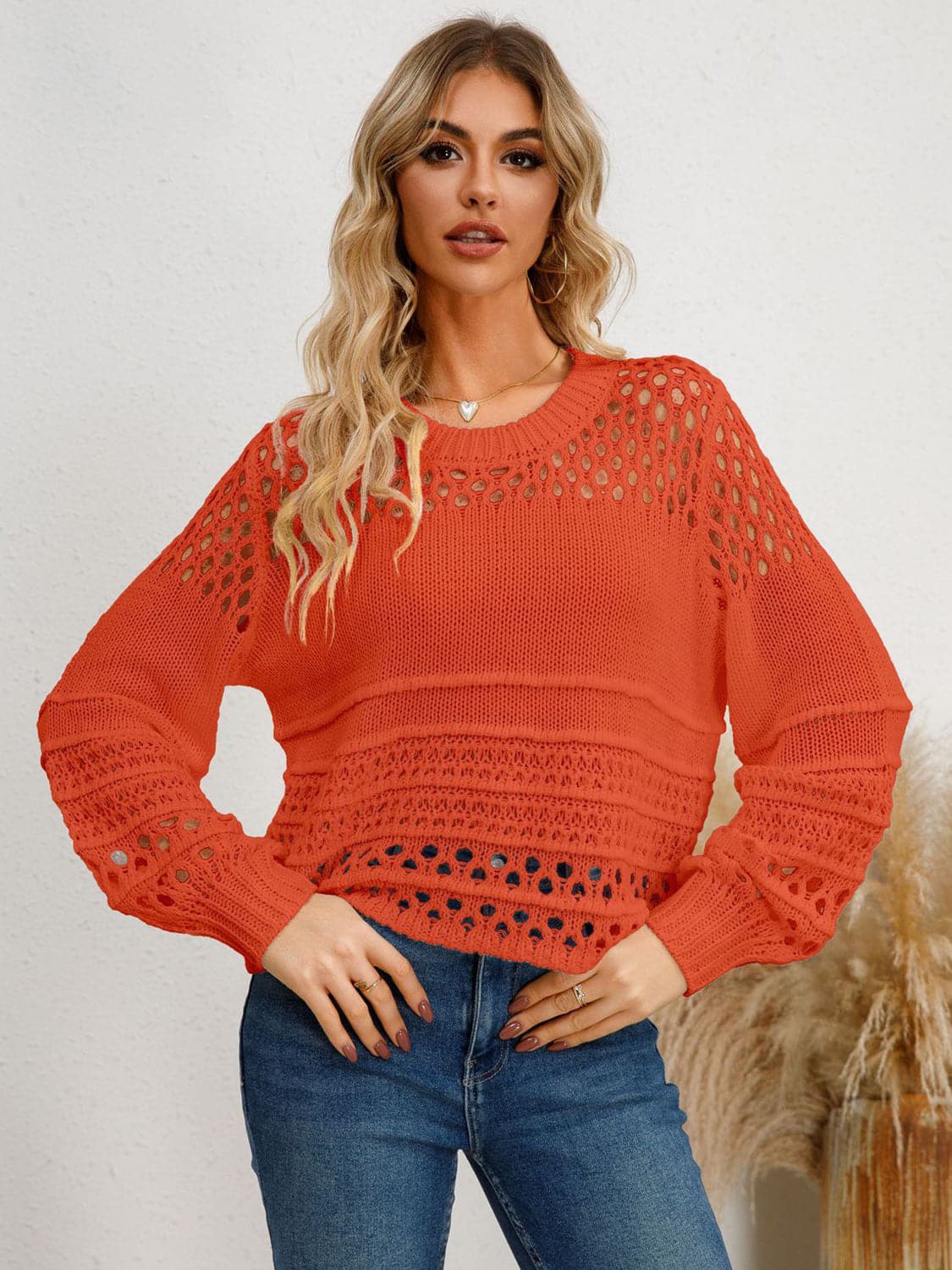 Cutout Round Neck Knit Top.