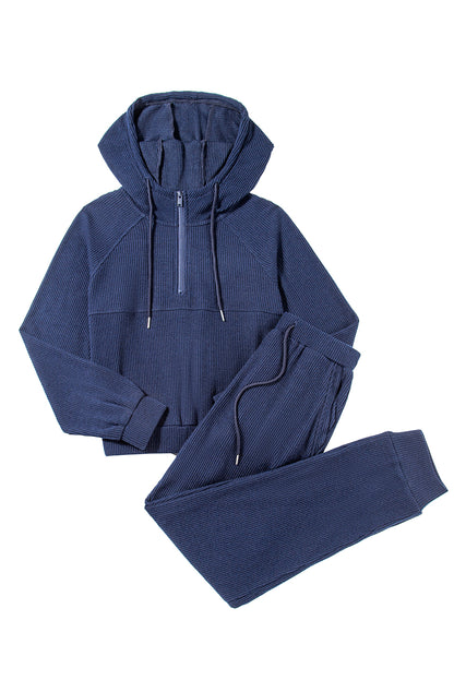 Navy blue cropped hoodie set