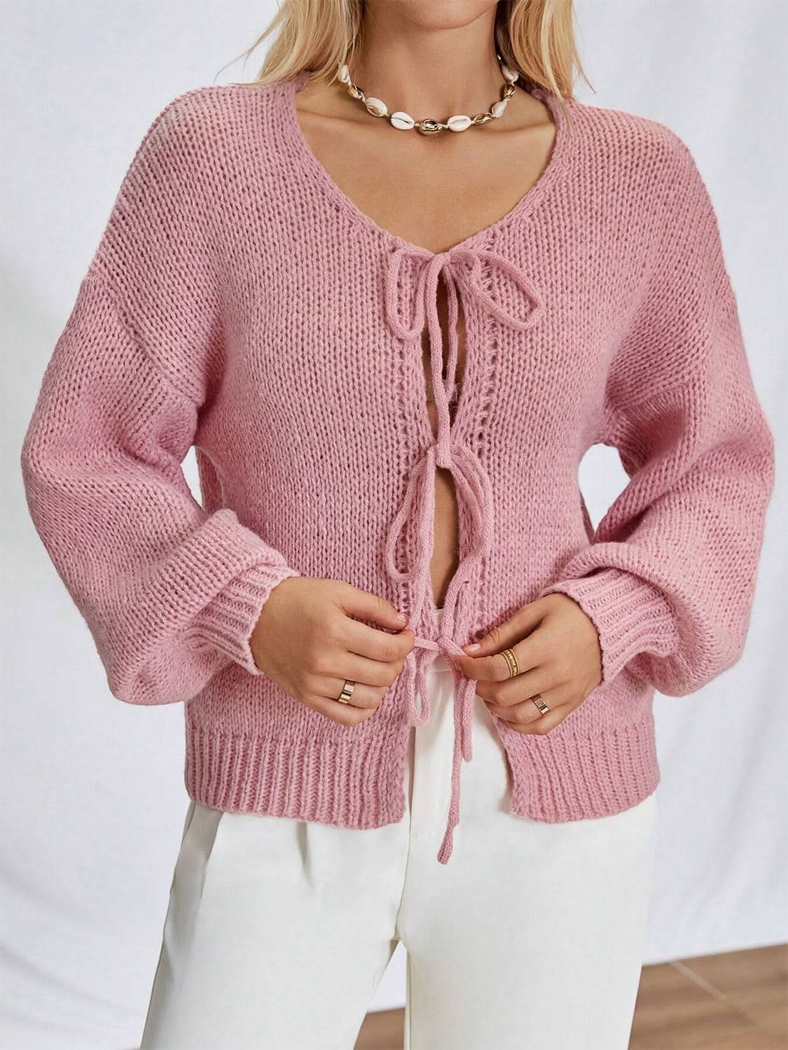 Tied shoulder cardigan with long sleeves