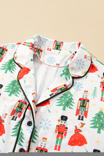 Cozy white Christmas print button-up sleep set