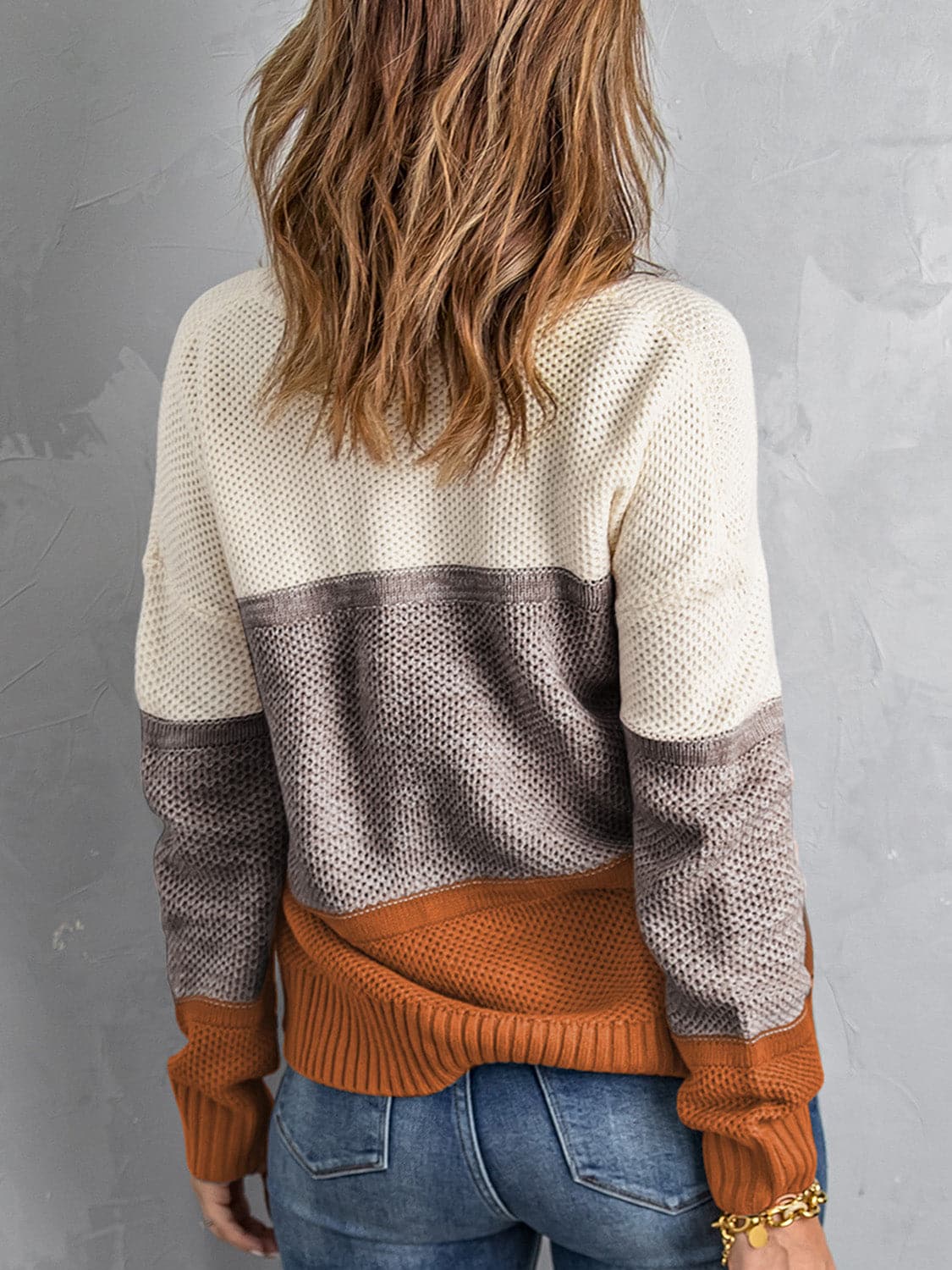 Color Block Dropped Shoulder Sweater.