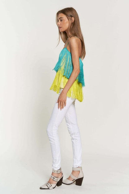 Fringe Overlay Cross Straps Party Cami Top.