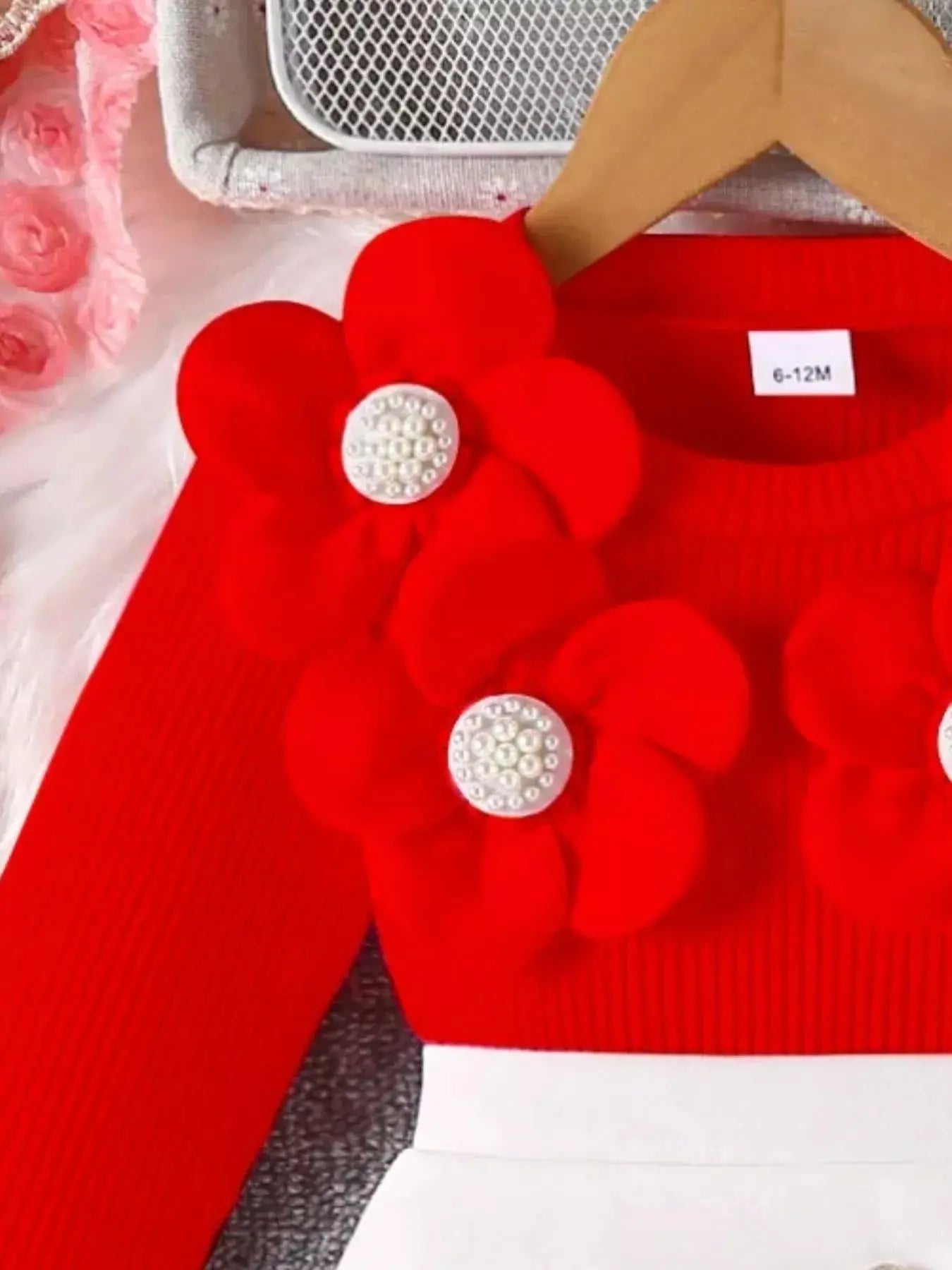 Children's Floral Applique Ribbed Top & Button Decor Skirt Set Simply Love