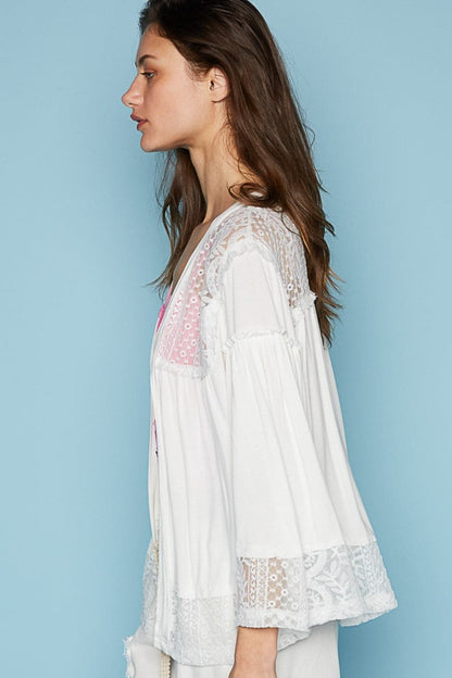 POL Open Front Lace Detail Cardigan.