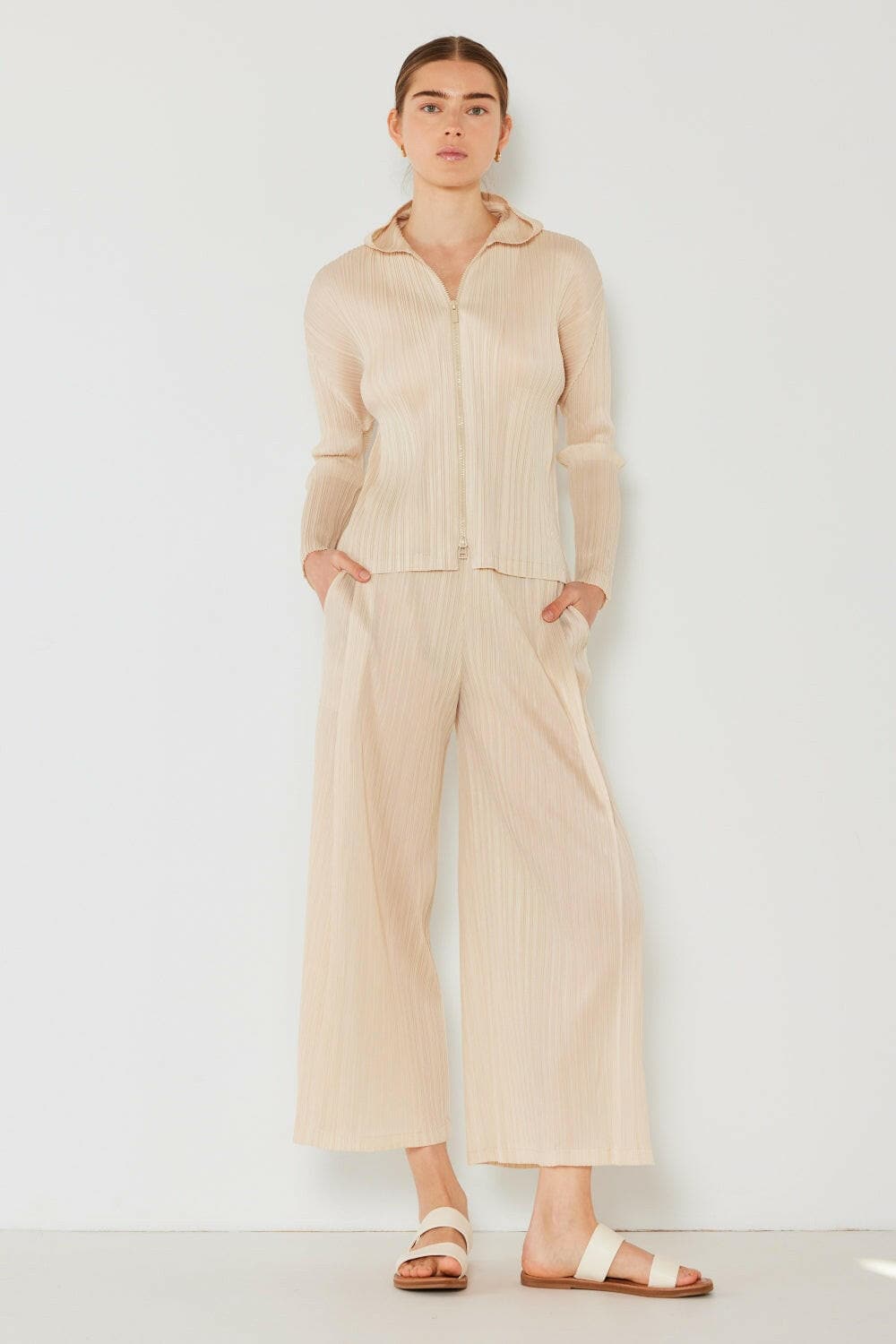 Marina West Swim Pleated Wide-Leg Pants with Side Pleat Detail.