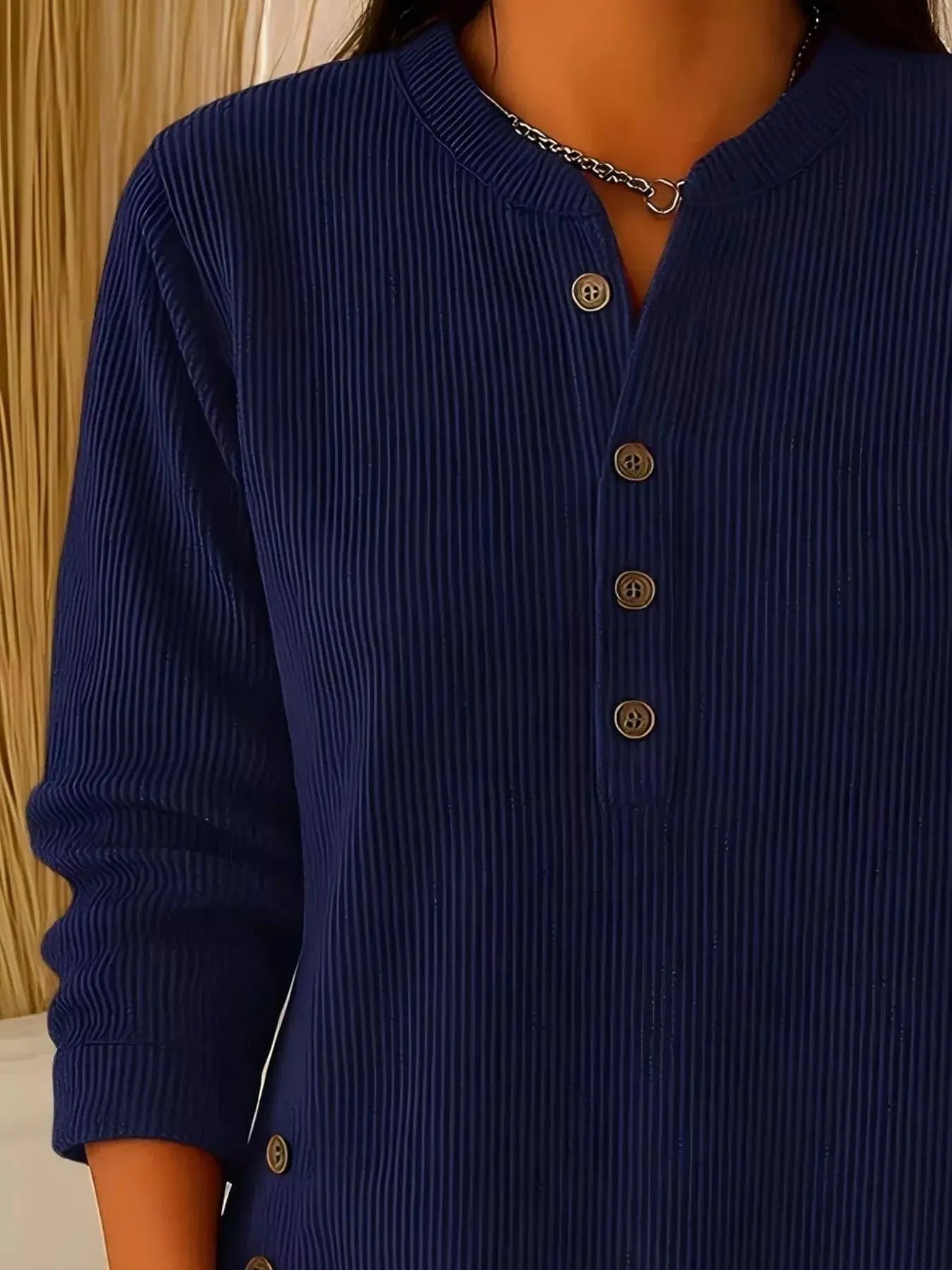 Full Size Ribbed Half Button Henley Top Plus Size Simply Love