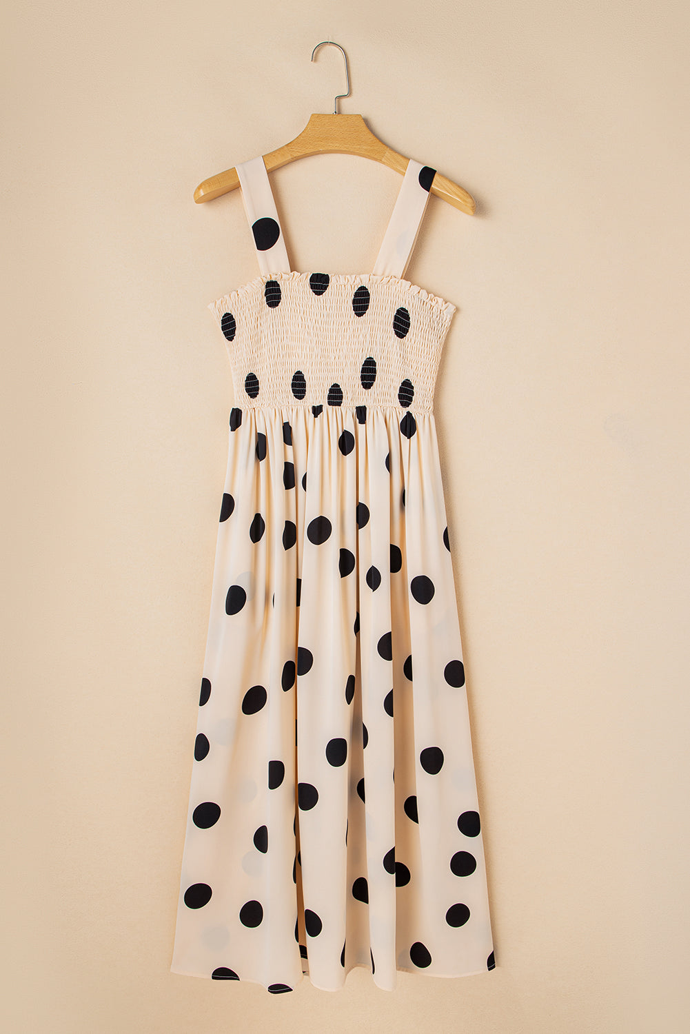 Oatmeal Polka Dot Smocked Sleeveless Maxi Dress