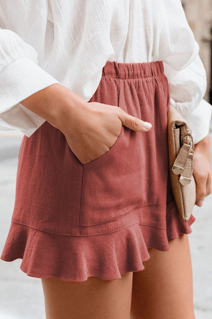 Full Size Ruffled Elastic Waist Shorts.