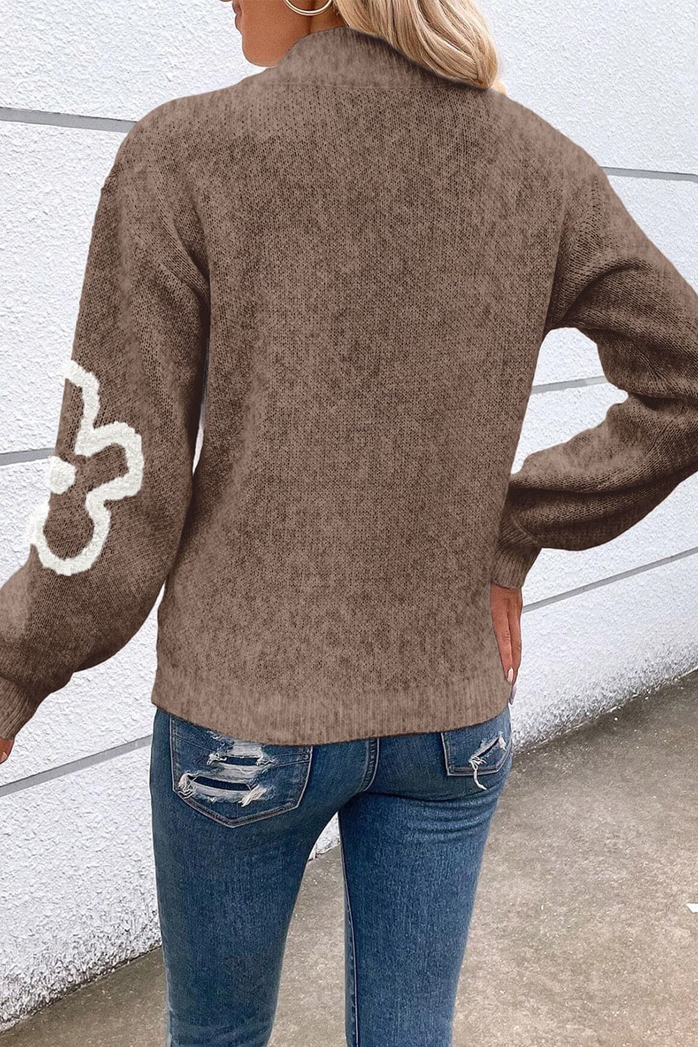 Floral half zip slouchy sweater