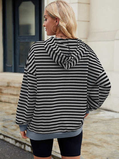 Contrast Striped Hoodie with Pockets