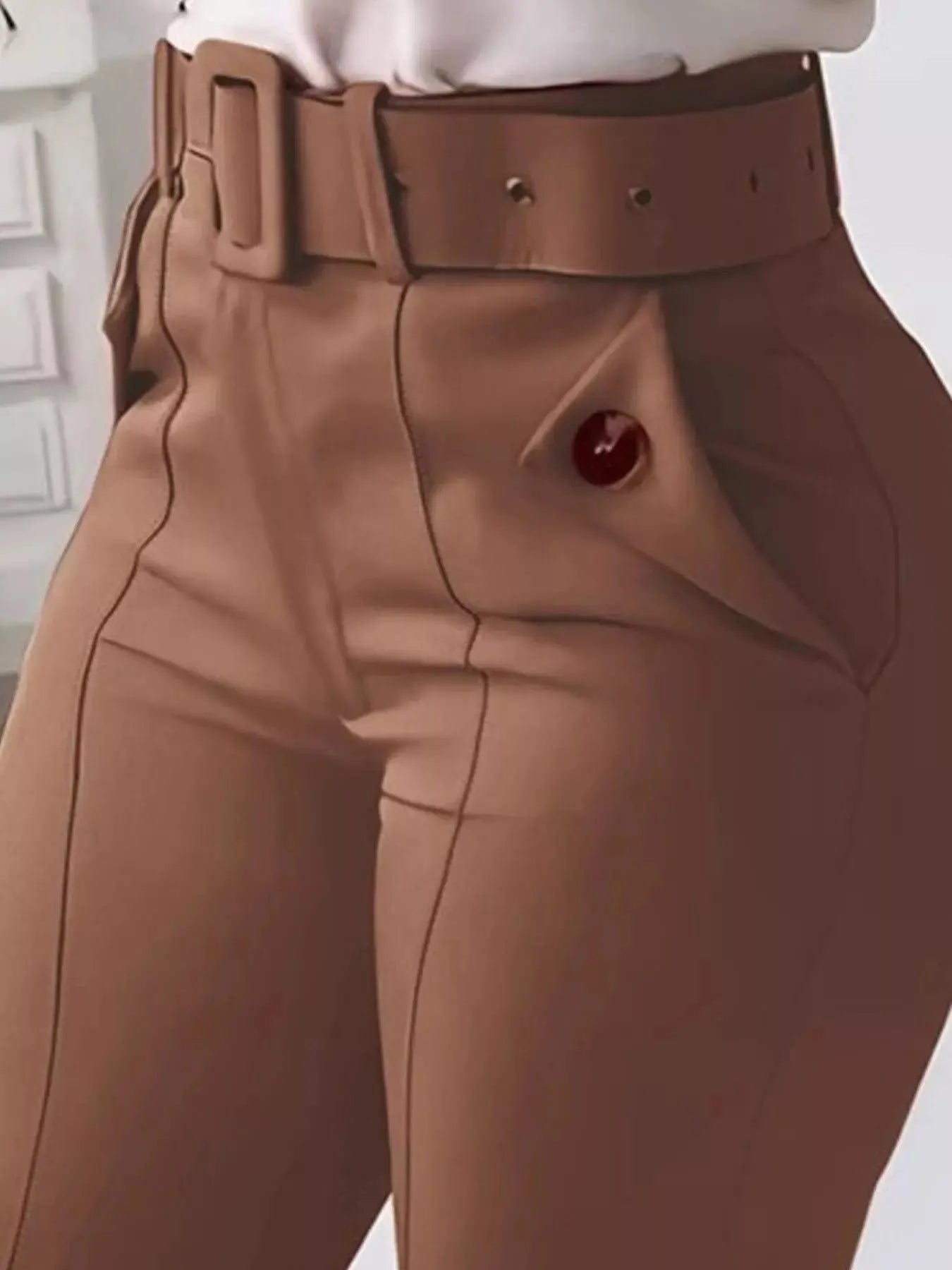 High Waist Belted Slim Fit Ankle Pants Simply Love