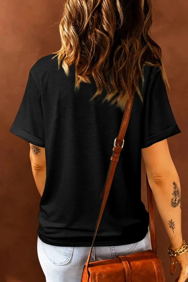 Bull Head Embroidered Round Neck T Shirt Simply Love