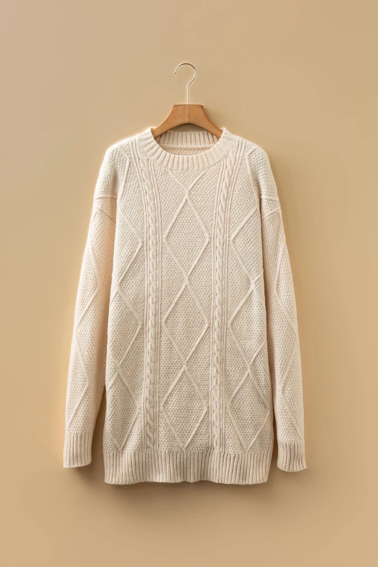 Oatmeal Cable Knit Drop Shoulder Loose Fit Sweater Dress Dear-Lover Dropshipping