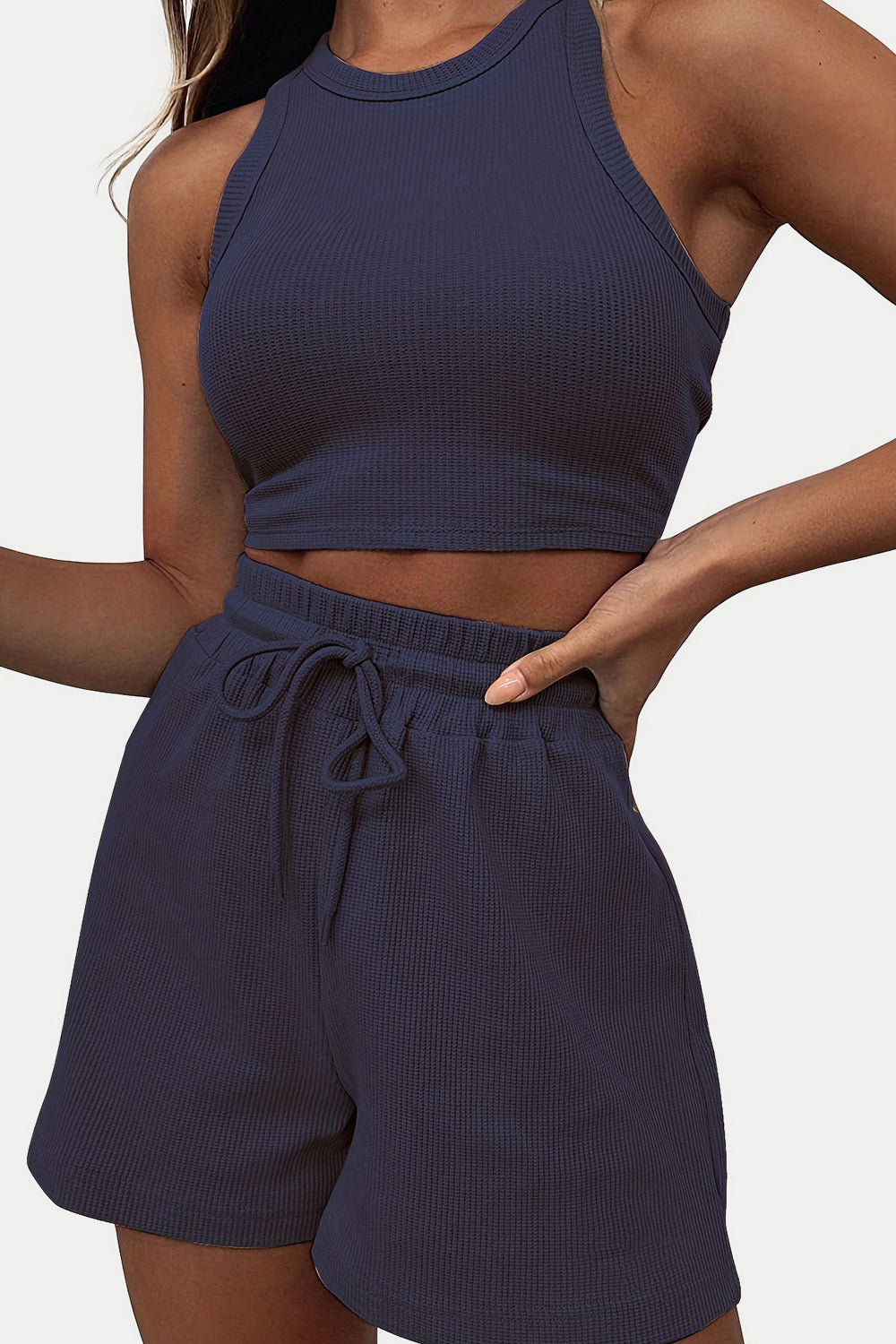 Round Neck Top and Drawstring Shorts Set Coco’s Tee Boutique