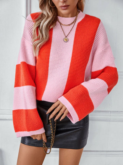 Color block knit sweater - round neck