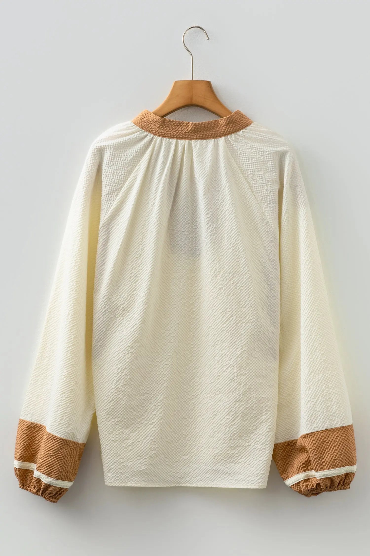 Jet Stream Color Block Patchwork V Neck Textured Long Sleeve Blouse Dear-Lover Dropshipping