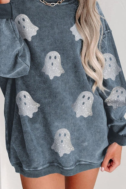 Glittering ghost long sleeve sweatshirt with round neck