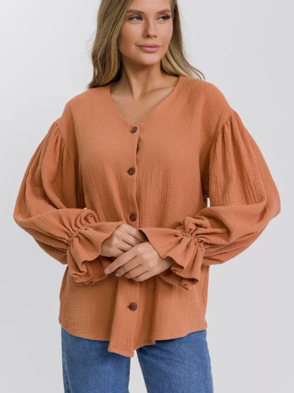 Elegant flounce sleeve shirt