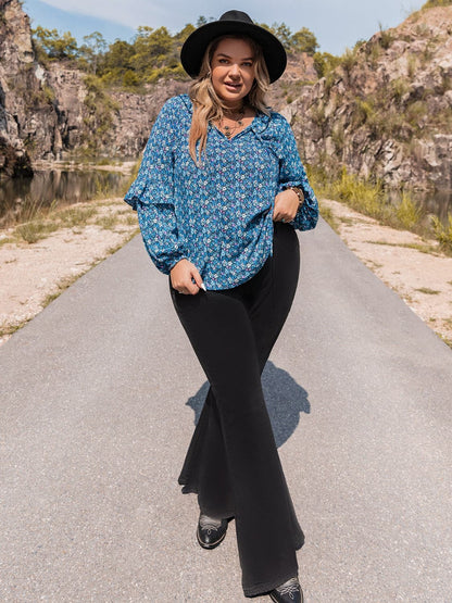 Plus Size Tie Neck Ruffled Blouse.