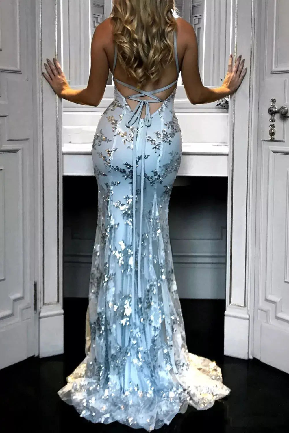 Full Size Sequin Tie Back V-Neck Maxi Dress Plus Size Simply Love