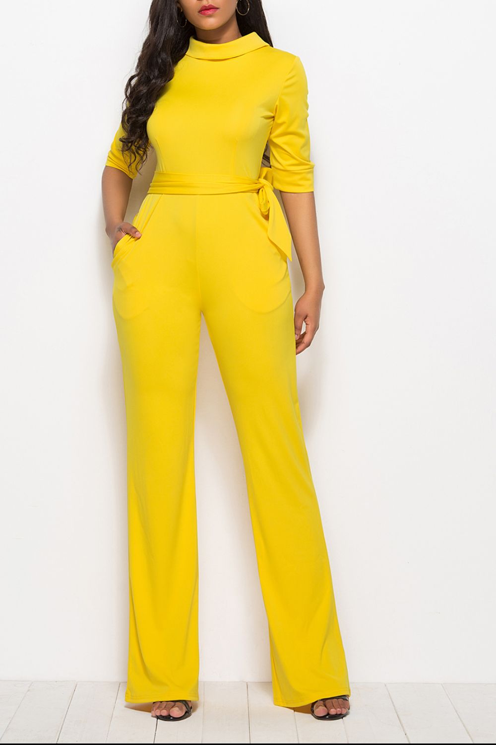 Mock Neck Tie-Waist Half Sleeve Jumpsuit Coco’s Tee Boutique
