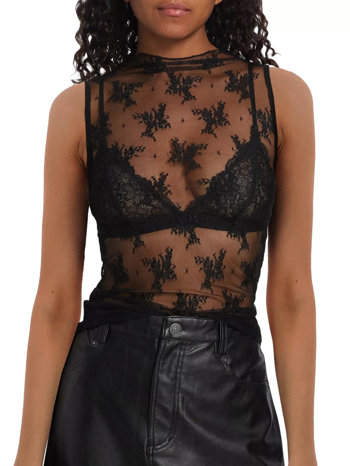 Sheer lace mock neck top