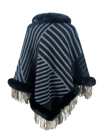 Striped Fringe Hem Poncho.