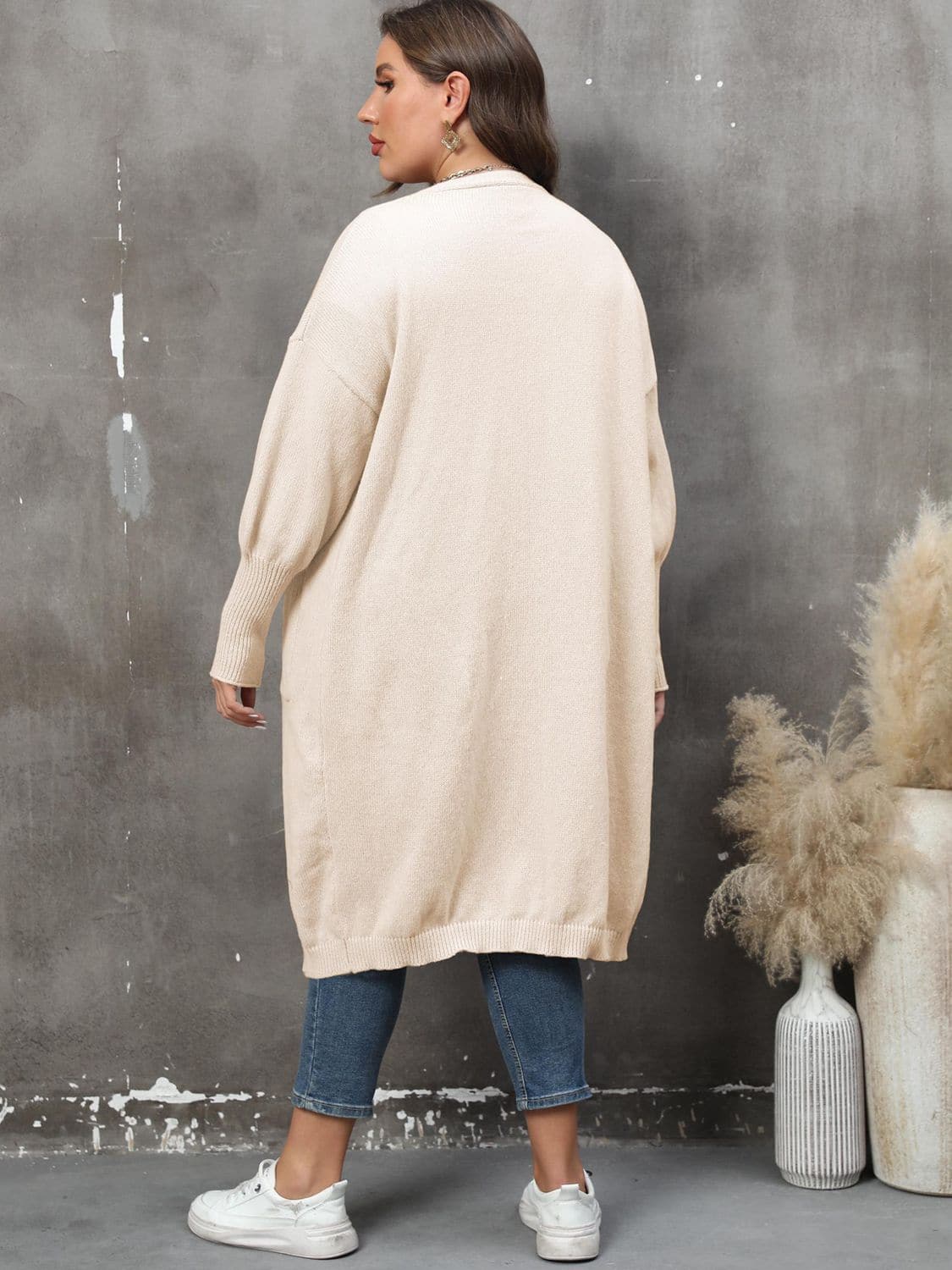 Plus Size Long Sleeve Pocketed Cardigan.