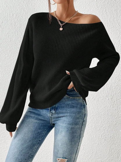 Cozy Honey One-Shoulder Long Sleeve Knit Sweater