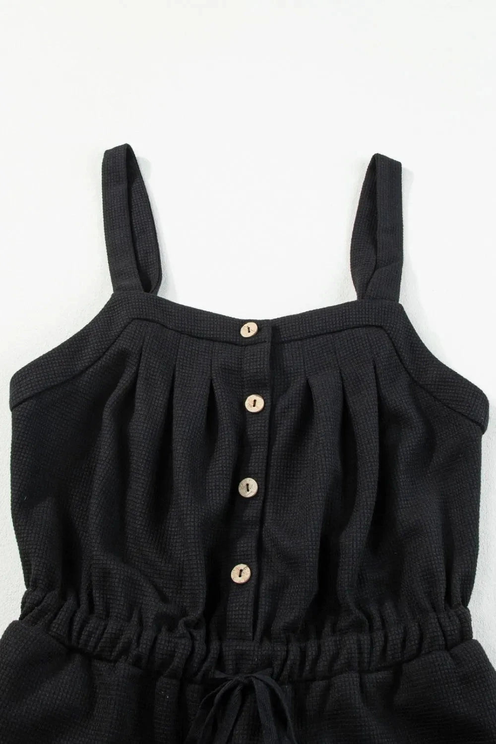 Knotted Straps Button Textured Drawstring Jumpsuit Simply Love