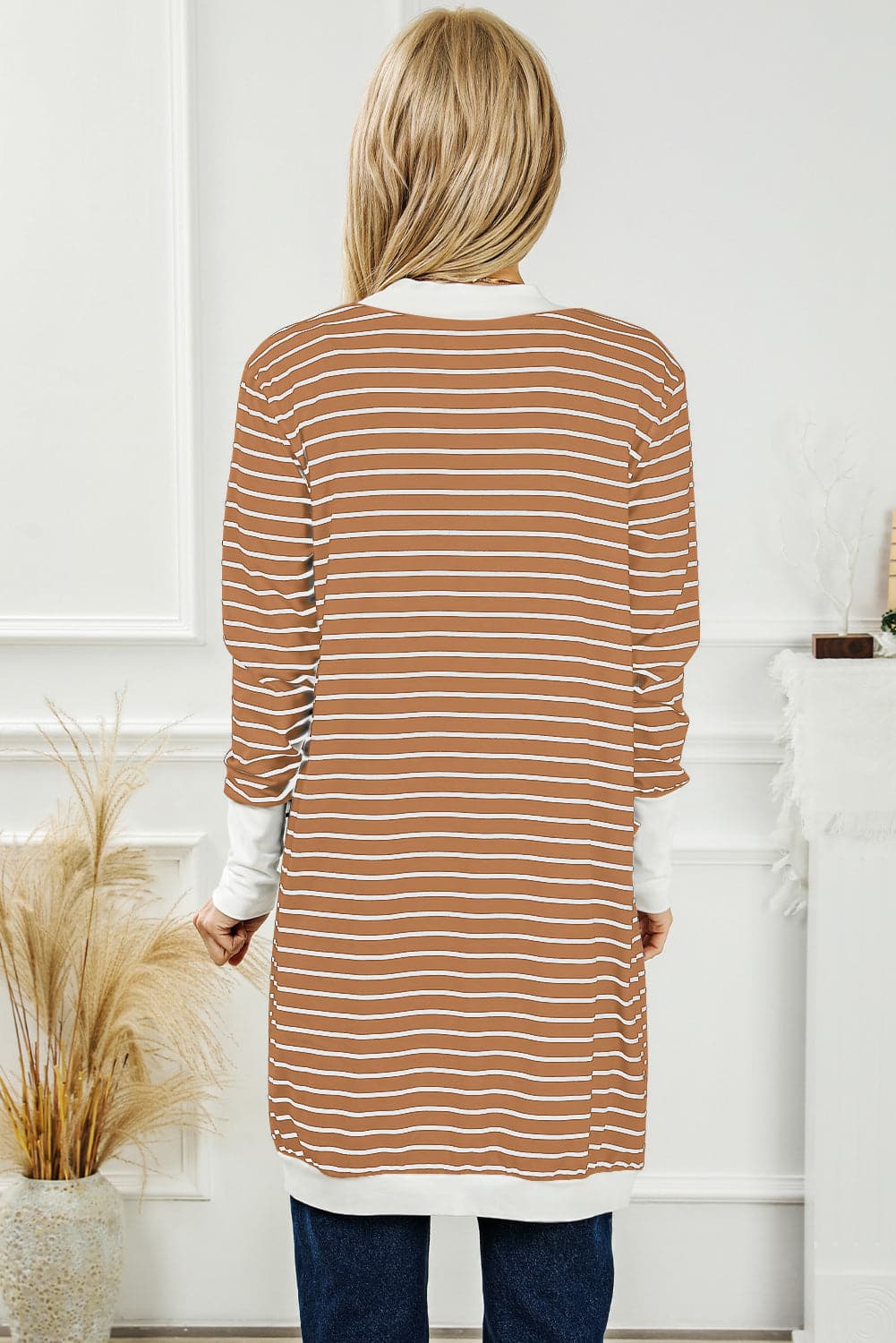 Striped Open Front Longline Cardigan.