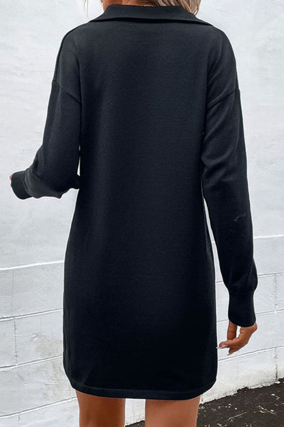 Quarter-Zip Dropped Shoulder Knit Dress.