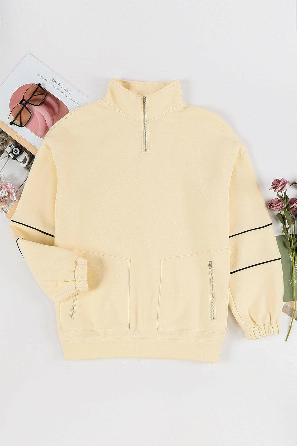 Quarter Zip Dropped Shoulder Sweatshirt.