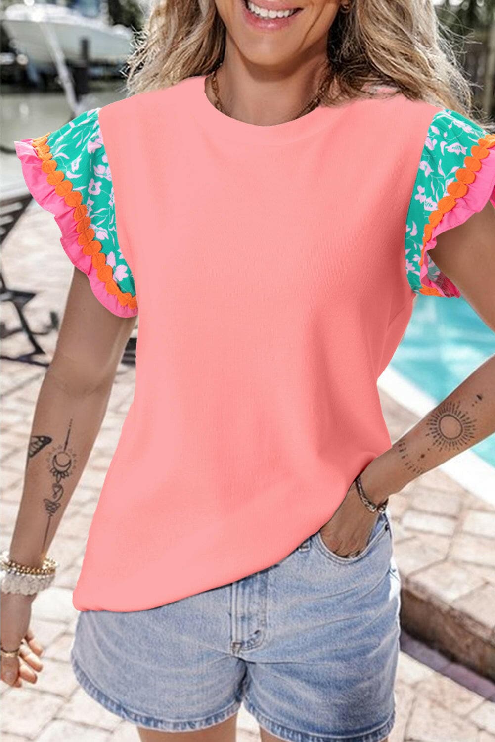 Round Neck Cap Sleeve Blouse.