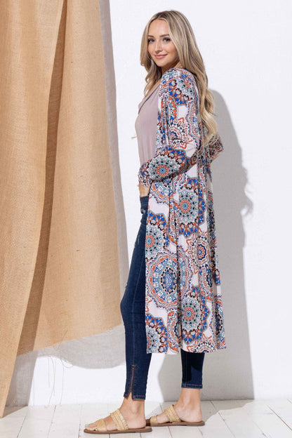 Chic printed longline kimono cardigan for effortless elegance