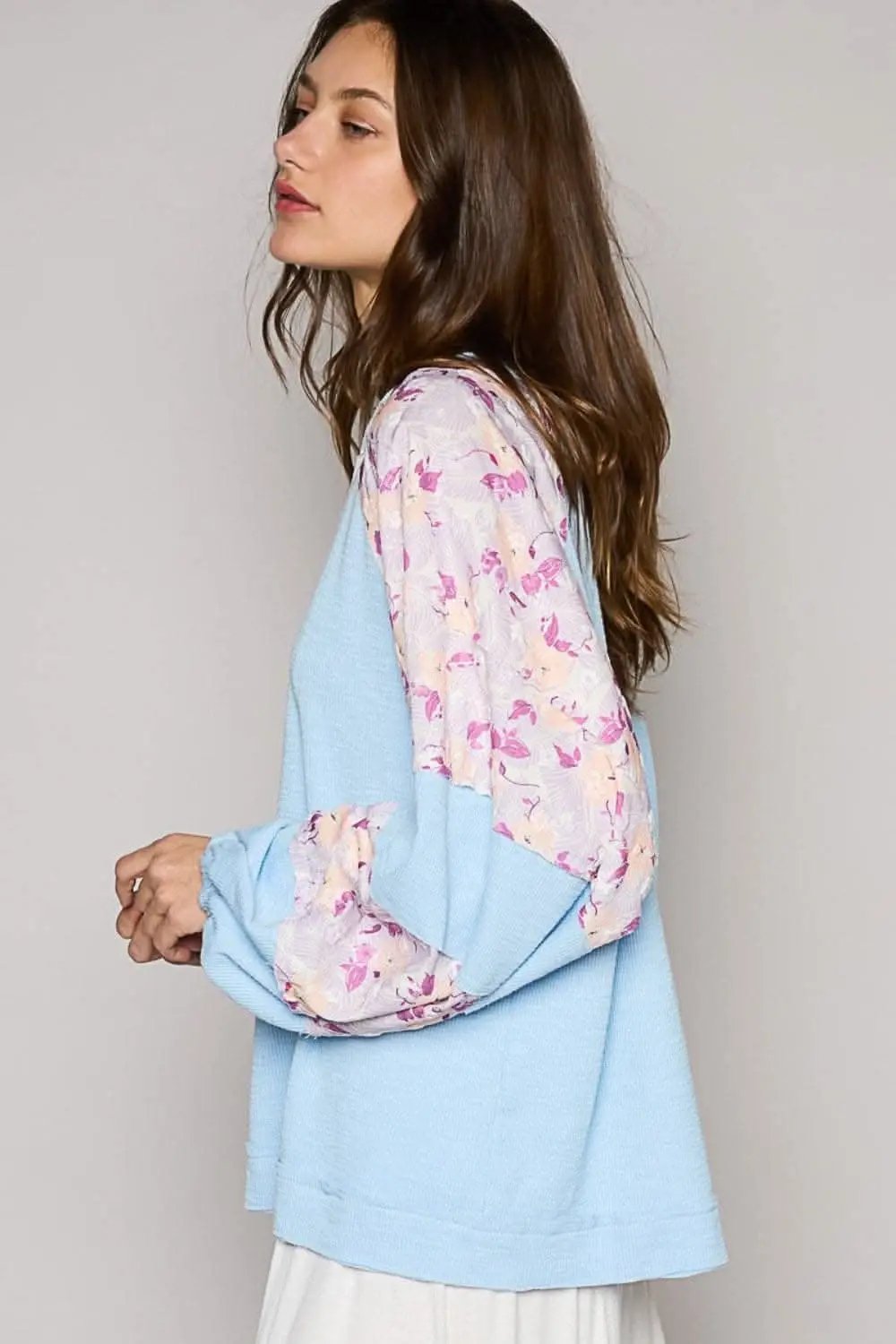 Floral elegance: Round neck balloon sleeve top - Love Salve 