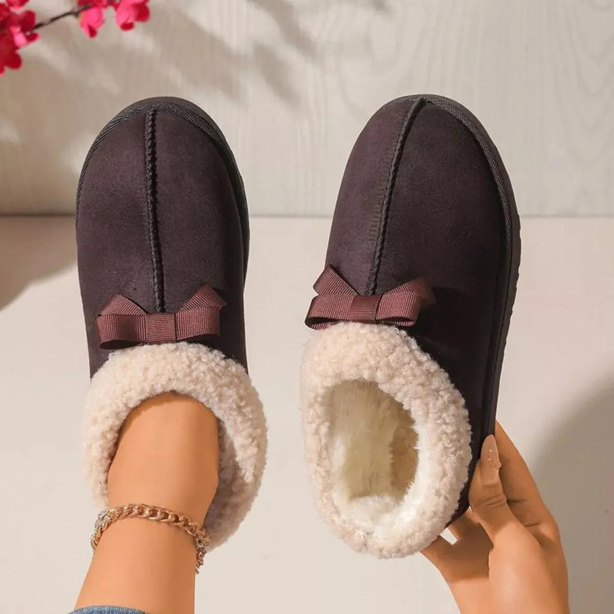 Cozy Bowknot Plush Lined Slip-Ons Simply Love