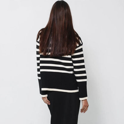 Striped Turtleneck Flare Sleeve Sweater.