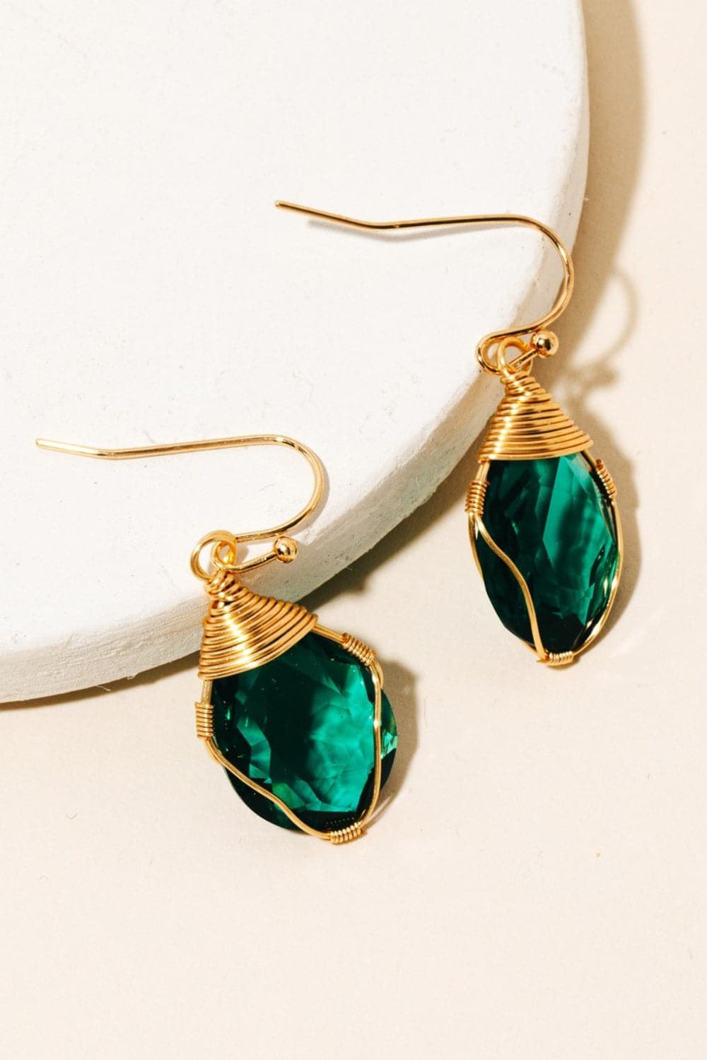 Elegant wire-wrapped glass gem dangles