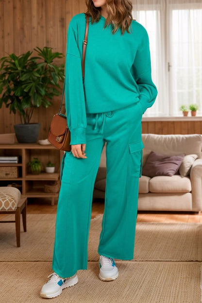 Lounge Set with Drawstring Pants and Long Sleeve Top