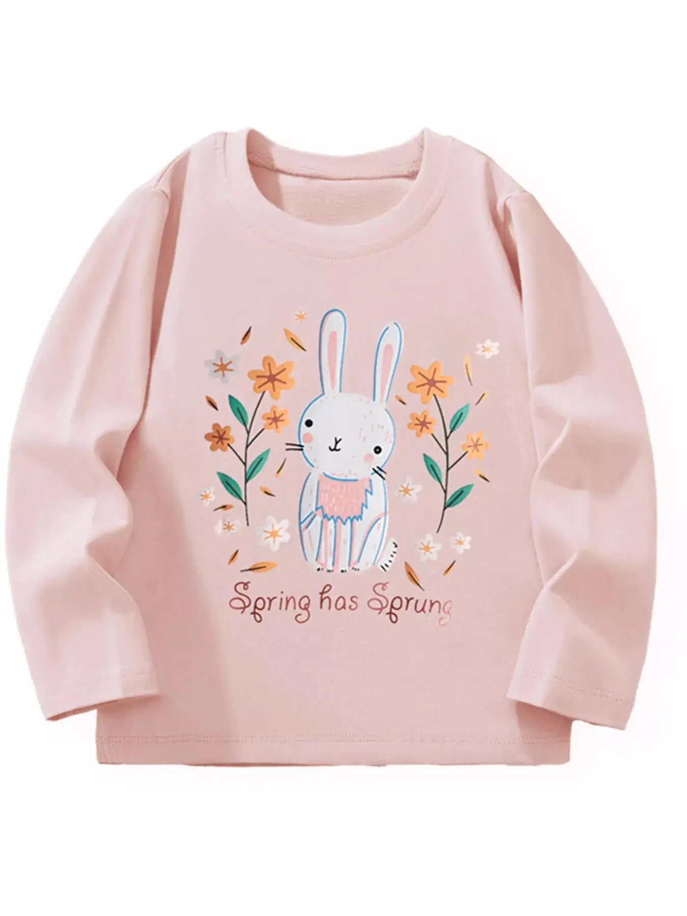 Girls Rabbit Print Long Sleeve 100 Percent Cotton Shirt With Floral Design Simply Love