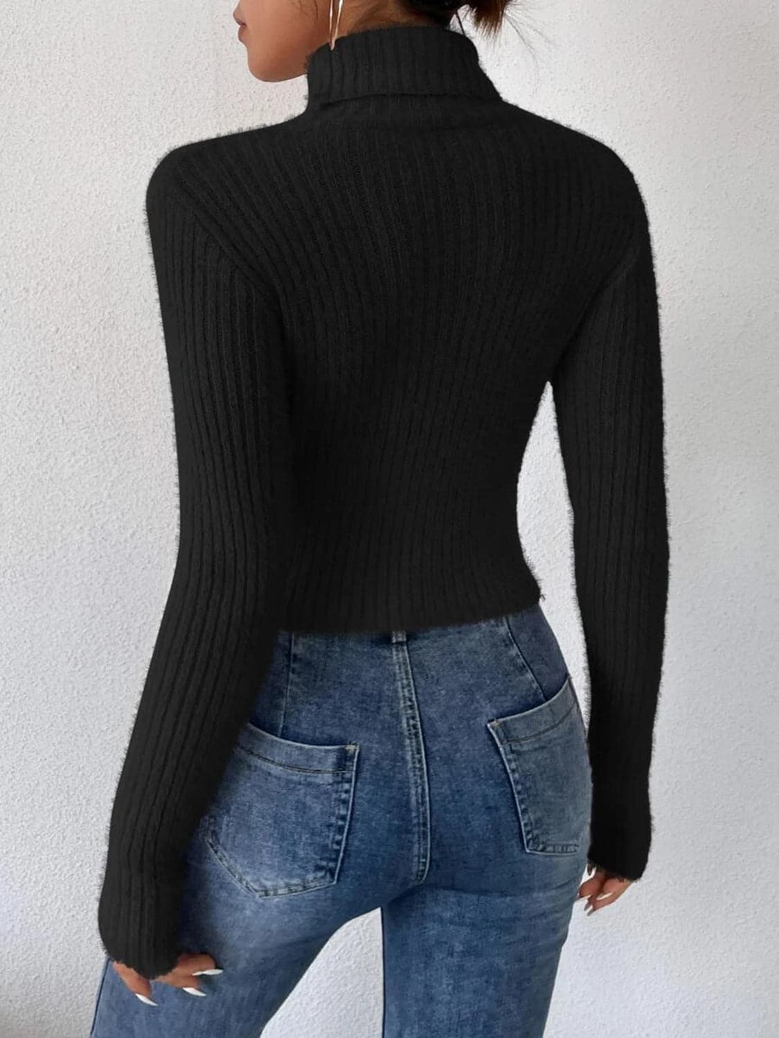 Ribbed Turtleneck Long Sleeve Sweater.