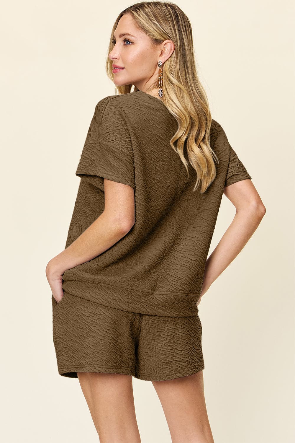 Double take texture t-shirt & shorts set